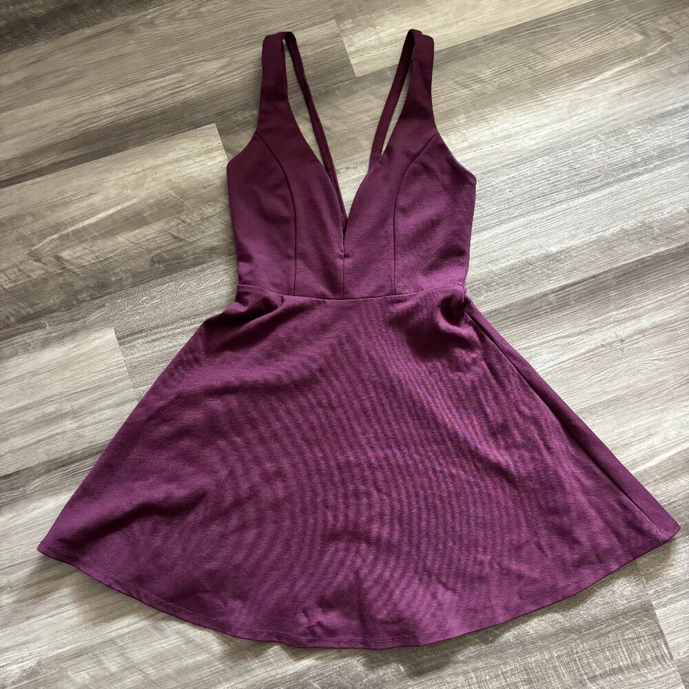 Lulus Deep V Plum Skater Dress